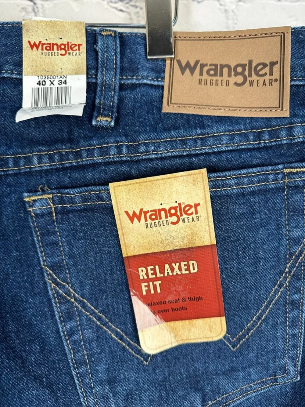 Wrangler Men's Rugged Wear Relaxed Fit Work Jeans, Size W40 x L34, Antique Navy